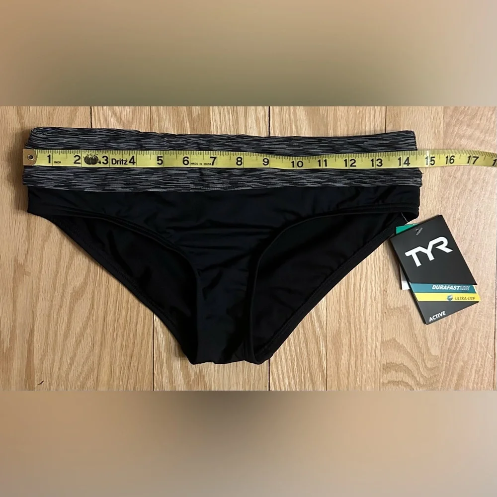 TYR NWT Sonoma Active Banded Waist Black Bikini Swim Bottom,Women’s Size 8